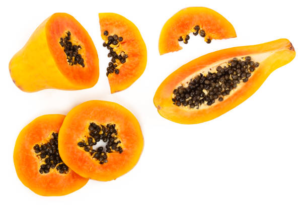 istock ripe slice papaya isolated on a white background with copy space for your text. Top view. Flat lay 1125362927