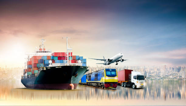 Global business logistics import export background and container cargo freight ship transport concept stock photo