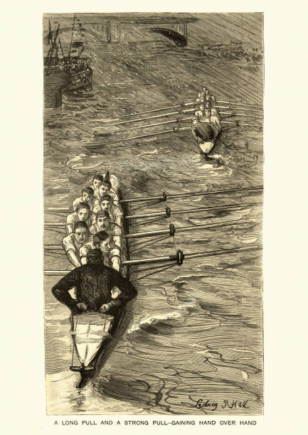 The Boat Race, Oxford vs. Cambridge, 19th Century vintage engraving of The Boat Race, Oxford vs. Cambridge 19th Century. The Graphic, 1884 oxfordshire stock illustrations