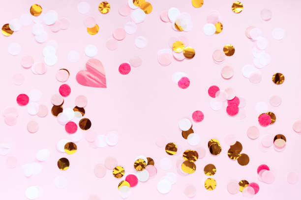 istock Valentines day, love pink greeting background. Flat lay with colorful dot pattern. 1125365030