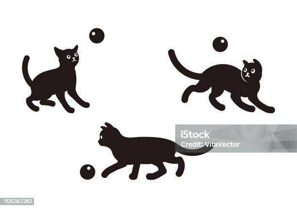 Vector Set Of Illustration Of Cute Black Cats In Various Poses Isolated On White Background Flat Style Design For Greeting Card Print Web Site Banner Sticker Icon Packaging Stock Illustration - Download Image Now