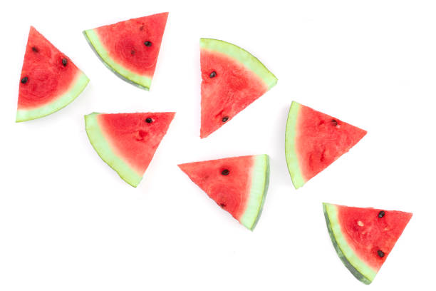 istock slices of watermelon isolated on white background. Top view. Flat lay pattern 1125371041