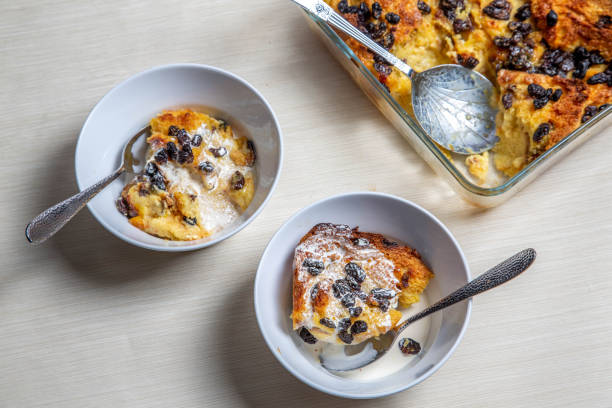 bread and butter pudding stock photo
