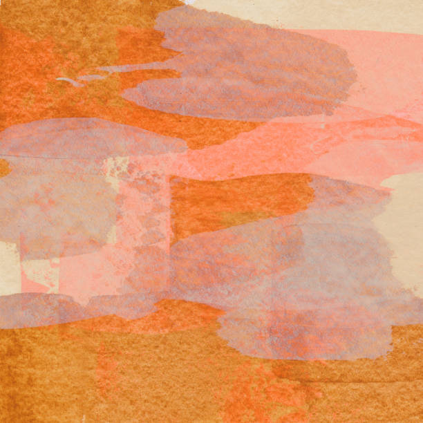 This hand painted modern art minimal background includes shades of orange, pink and pastel shades as the prominent colors throughout the painting.