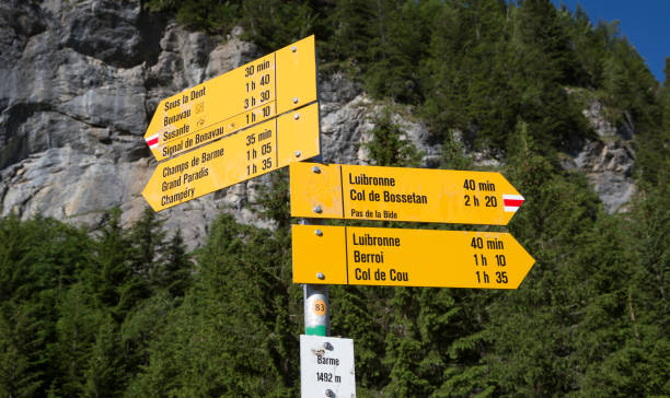 istock Typical Swiss signpost in Barme (Champery, Switzerland) 1125374980