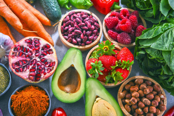 istock Composition with fresh vegetarian grocery products 1125381099