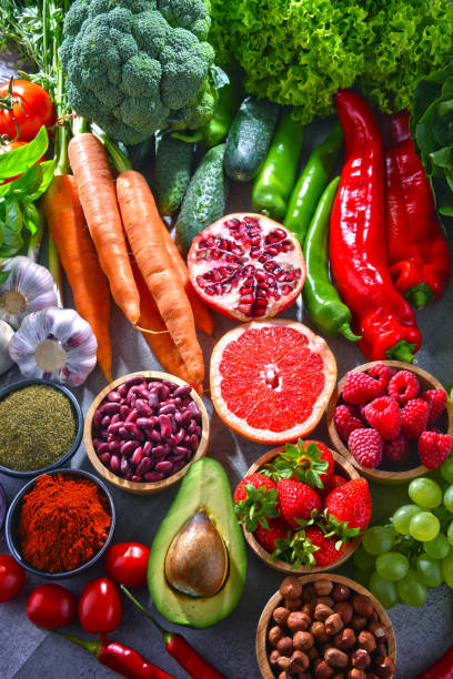 istock Composition with fresh vegetarian grocery products 1125381157