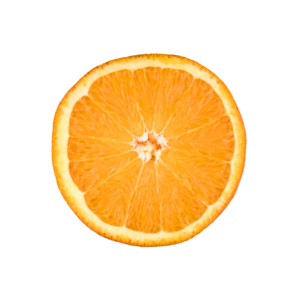 istock Thin orange fruit slice isolated on a white background. Ctrus round slice. Food background. 1125381964