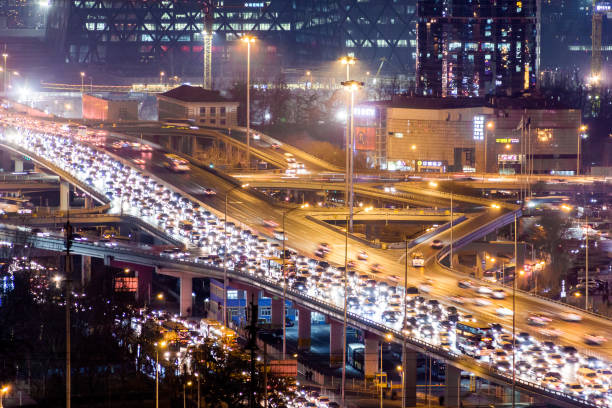 istock View of Busy Intersection and Traffic Jam at Night 1125383164