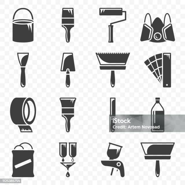 Set Of Icons Related To Painting And Paint Work Vector On Transparent Background Stock Illustration - Download Image Now