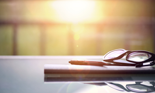 Office objects on office table.