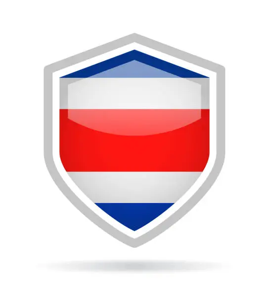 Vector illustration of Costa Rica - Shield Flag Vector Glossy Icon