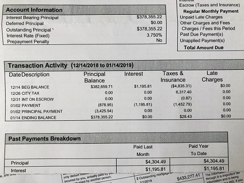 Close up image of a mortgage account statement