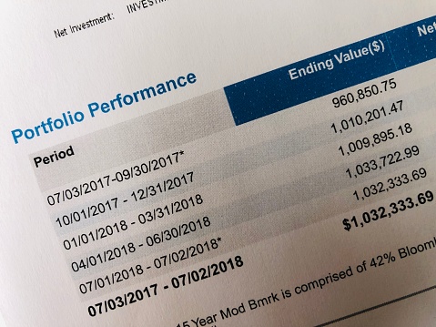 Close up image of an investment portfolio performance analysis