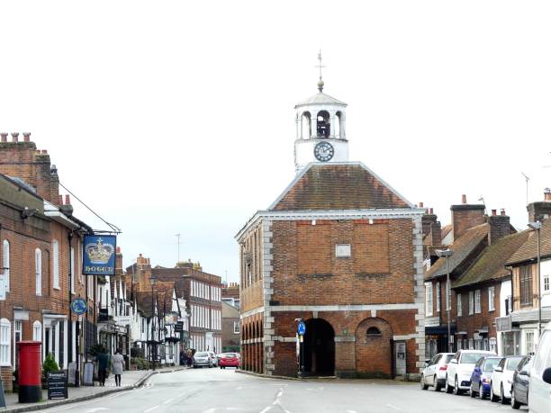 Old Amersham Market Hall Amersham, Buckinghamshire, England, UK - January 25th 2019: Old Amersham Market Hall dating from the 17th century in Amersham, Buckinghamshire, England, UK amersham stock pictures, royalty-free photos & images
