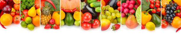 istock Collection fresh fruits and vegetables isolated on white background. 1125405712