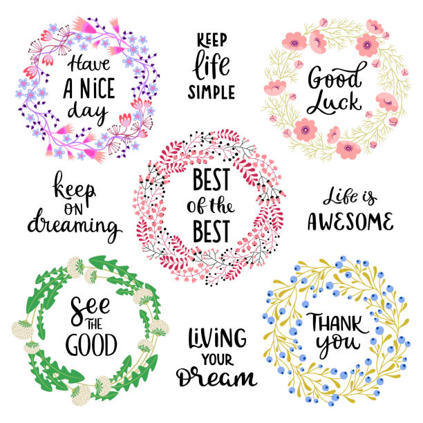 A wreaths of flowers with text. Set of floral wreaths decorated with message on a white background. Vector - Illustration. vector food branch twig stock illustrations