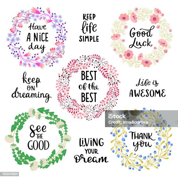 A Wreaths Of Flowers With Text Stock Illustration - Download Image Now - Flower, Wreath, Floral Pattern