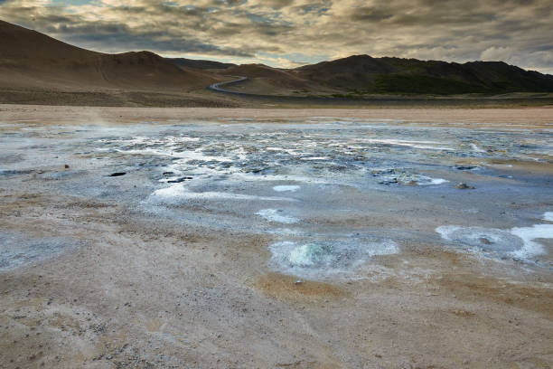 boiling mud pit in Iceland boiling mud pit in Iceland, during summer time sulphur landscape fumarole heat stock pictures, royalty-free photos & images