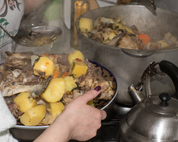 istock Kazakh meat dish of lamb.Sliced Mutton with bone 1125413557