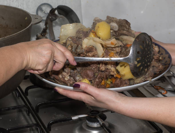 istock Kazakh meat dish of lamb.Sliced Mutton with bone 1125415601