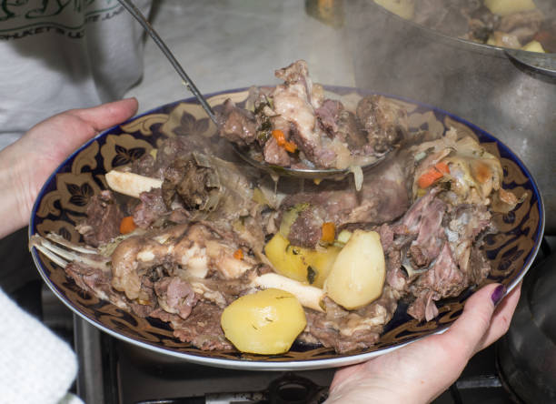 istock Kazakh meat dish of lamb.Sliced Mutton with bone 1125416329
