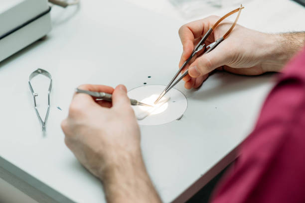 istock plastic surgeon's hands examine a tissue sample of the implant on the table. 1125418359