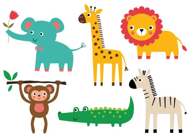 動物のかわいいアフリカ赤ちゃん、ベクトルを設定 - giraffe south africa zoo animal点のイラスト素材／クリップアート素材／マンガ素材／アイコン素材