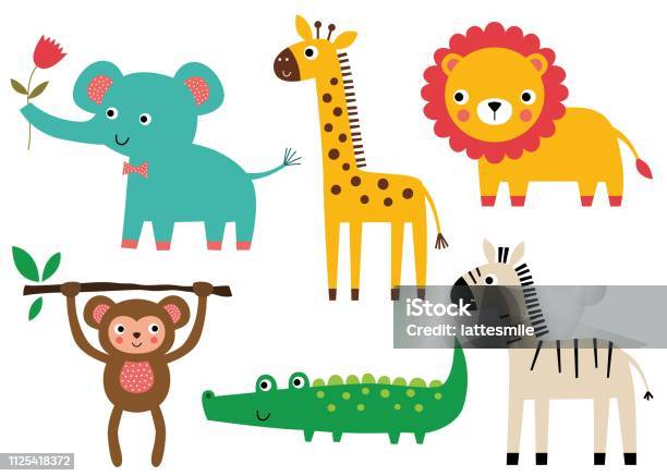 Cute African Baby Animals Vector Set Stock Illustration - Download Image Now - Animal, Cartoon, Computer Graphic