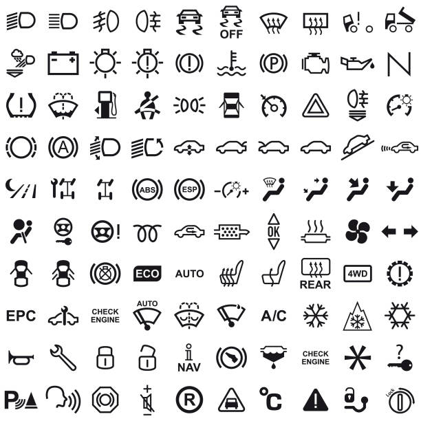 벡터 100 자동차 대시보드 아이콘 - temperature control stock illustrations