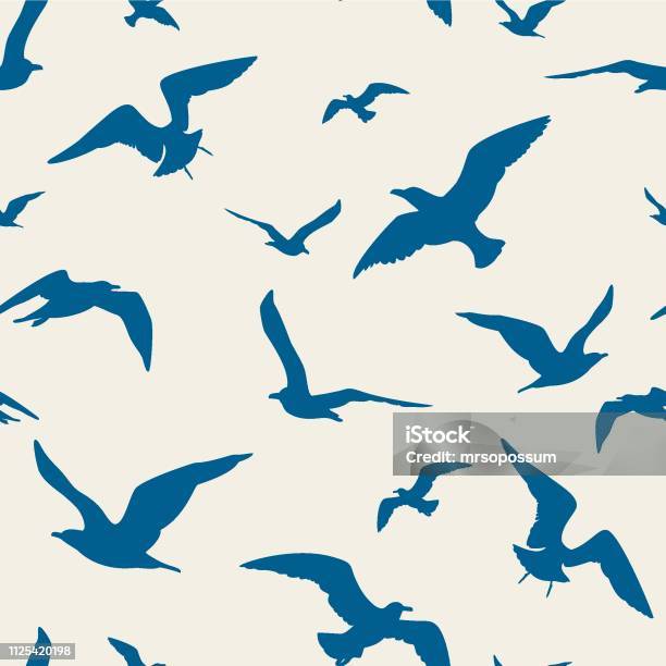 Seagulls Seamless Pattern Illustration Stock Illustration - Download Image Now - Seagull, Bird, Pattern