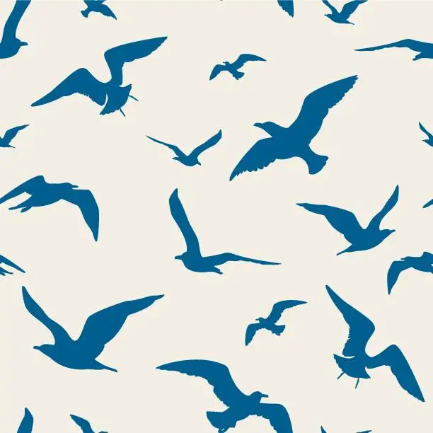 Vector illustration of Seagulls seamless pattern - Illustration