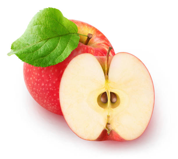 고립 된 빨간 사과 반 - apple red delicious apple studio shot fruit 뉴스 사진 이미지