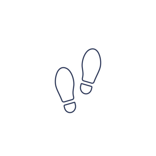 ikona konturu footprintu ludzkie buty. stopa wektorowa nosi w płaskim stylu czarna sylwetka. ilustracja izolowana na białym tle - shoe print stock illustrations