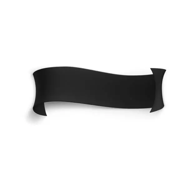Vector illustration of Black ribbon banner from ribbons or paper. Scroll of parchment