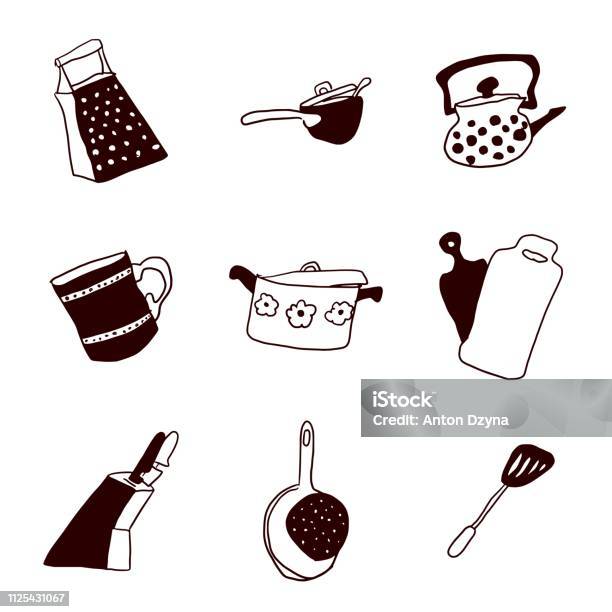 Kitchen Stock Pans And Not Only Doodles Stock Illustration - Download Image Now - Backgrounds, Blender, Cartoon