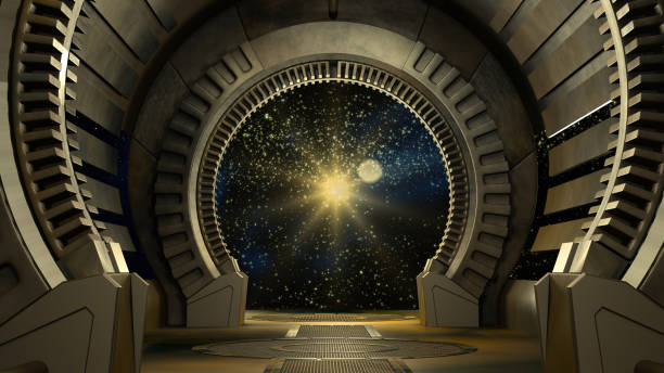 istock Spaceship futuristic interior with window view 3d rendering 1125438868