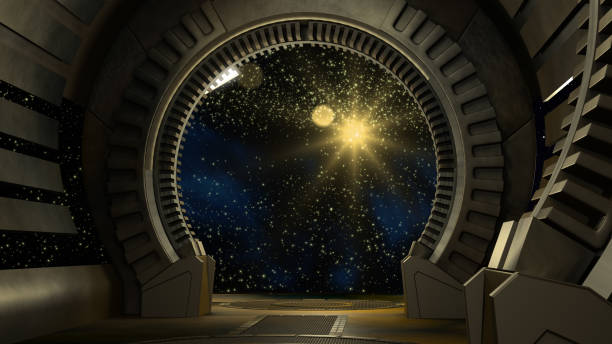 istock Spaceship futuristic interior with window view 3d rendering 1125443440