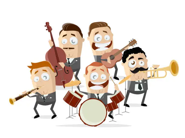 Vector illustration of funny cartoon illustration of a music band