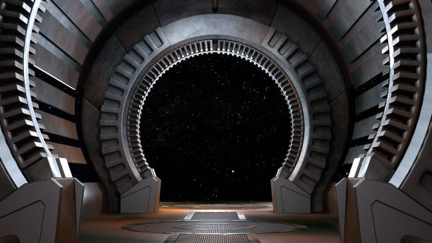 istock Spaceship futuristic interior with window view 3d rendering 1125445078