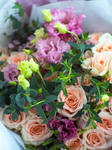 istock Decorative blur floral composition.Bouquet on simple abstract background. Concept with space for text, selective focus 1125446497