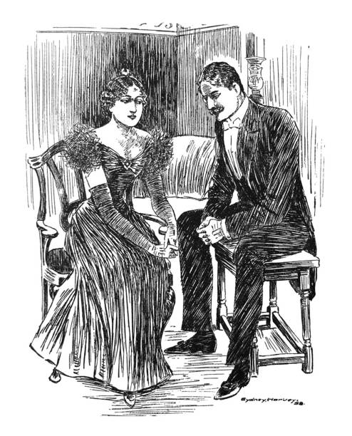 istock British satire comic cartoon illustrations - Couple in sitting room - illustration 1125448952