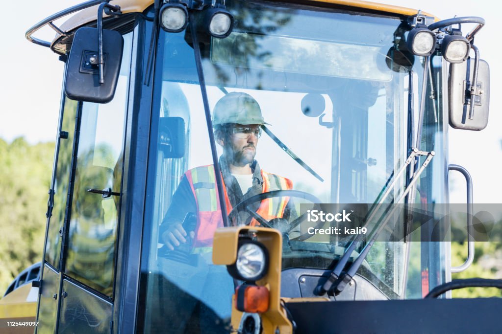 Man Using Backhoe Construction Worker Operating A Backhoe Stock Photo - Download Image ...