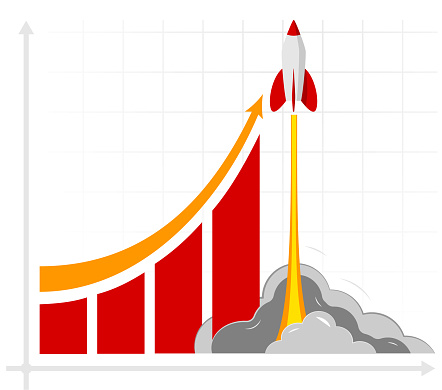 Office infographics showing growth rates, sales, profits or revenues. For an article about a startup or start a business. The result of business training