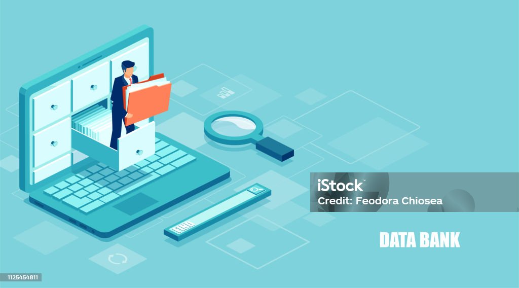 Vector de un empresario sosteniendo una carpeta con documentos del archivo de gestión de base de datos digital en línea - arte vectorial de Documento libre de derechos Vector de un empresario sosteniendo una carpeta con documentos del archivo de gestión de base de datos digital en línea - arte vectorial de Documento libre de derechos