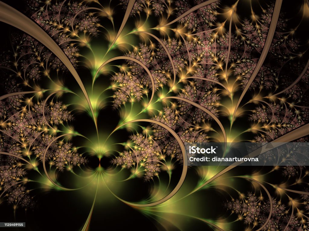 Fantasy bizarre geometric shape of recursive fractal structures Abstract floral pattern, digital artwork for creative graphic. The illusion of movement. Bright colors. The theme of flora and flowers. Fantasy bizarre geometric shape of recursive fractal structures Abstract Stock Photo