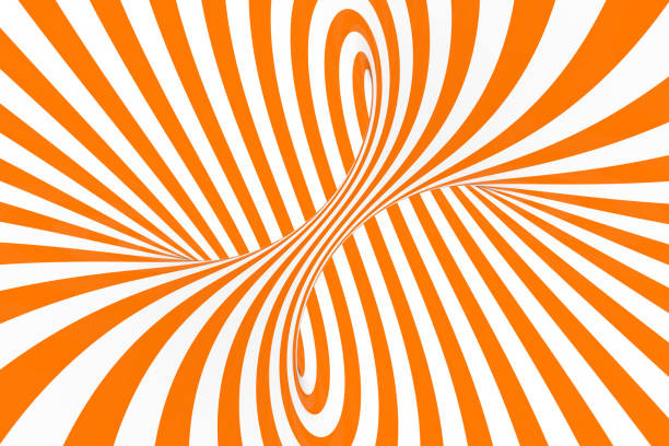 Torus 3D optical illusion raster illustration. Hypnotic white and orange tube image. Contrast twisting loops, stripes ornament. Endless effect psychedelic pattern. Abstract art. Geometric curves