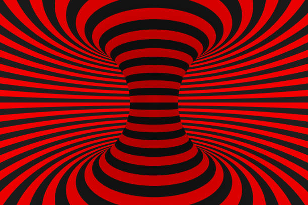 istock Torus 3D optical illusion raster illustration. Hypnotic black and red tube image. Contrast twisting loops, stripes ornament. 1125461609