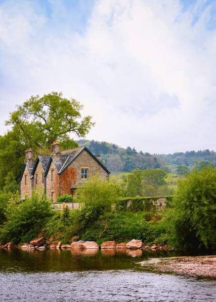 River in Old city Brecon in Brecon Beacons National Park in South Wales in United Kingdom.