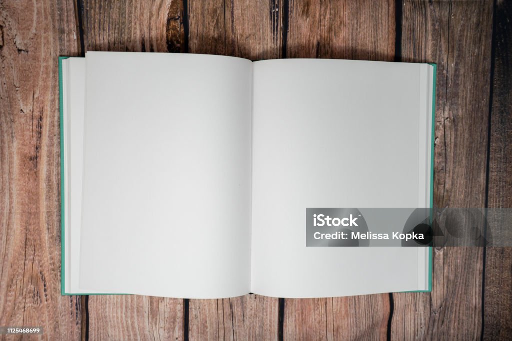 Open Blank Paper Book And Bullet Journal With No Writing On The Pages Over  A Dark Wooden Background Stock Photo - Download Image Now - Istock
